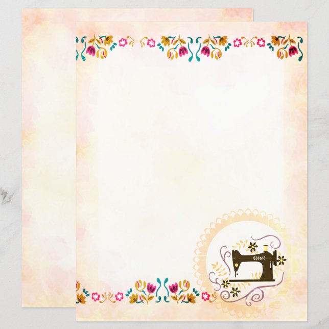 Shabby Sewing Machine Floral Stationery Paper (Front/Back)