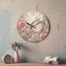 Shabby Steampunk Clocks and Florals Wall Clock