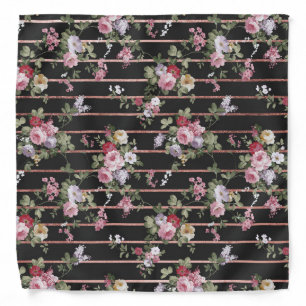 Shabby vintage black pink floral rose gold stripes bandana
