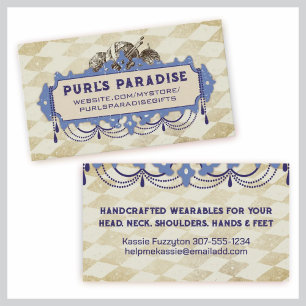 Shabby vintage chandelier knitting needles yarn business card