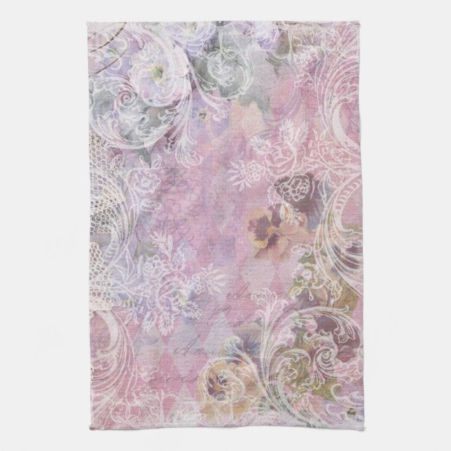 Shabby Vintage Floral Kitchen Towel (Vertical)
