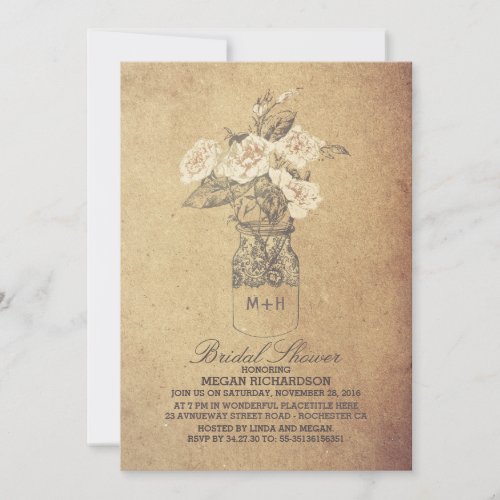 Shabby Vintage Floral Mason Jar Bridal Shower Invitation