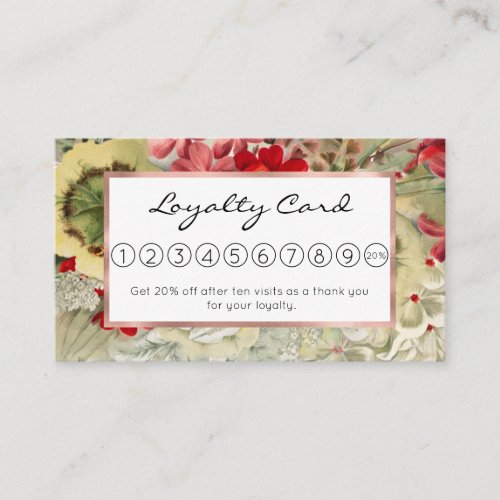 Shabby vintage ivory pink red floral collage loyal loyalty card
