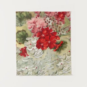 Shabby vintage ivory pink red floral collage tapestry