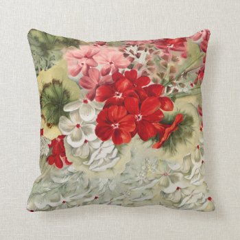 Shabby Vintage Ivory Pink Red Floral Collage Throw Pillow by kicksdesign at Zazzle