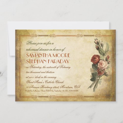 shabby vintage old paper rehearsal dinner invites