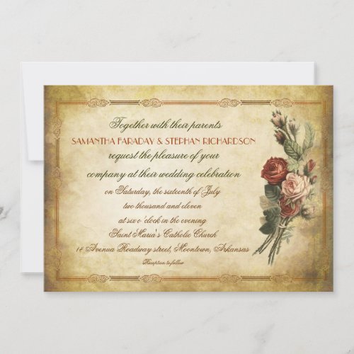 shabby vintage old paper wedding invitations