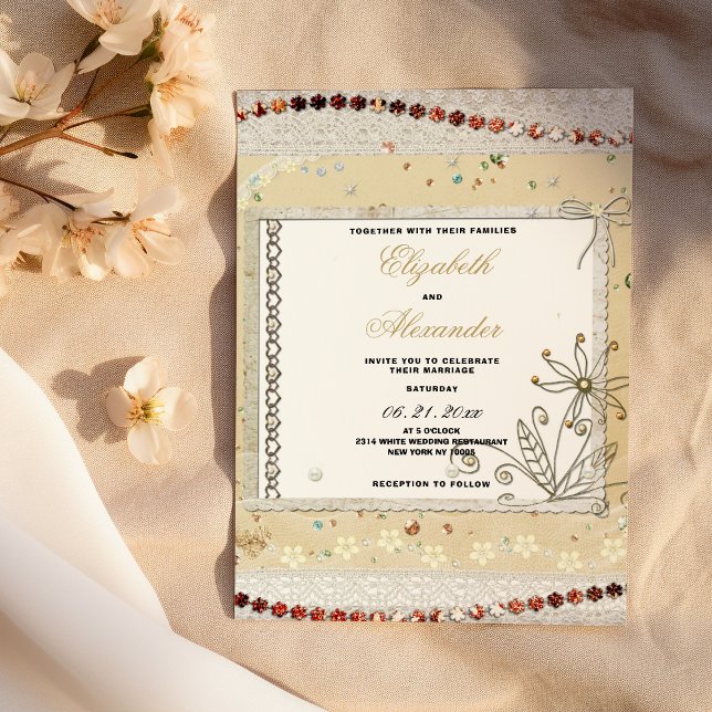 Shabby vintage pastel floral lace Wedding  Invitation (Shabby vintage pastel floral lace Wedding )
