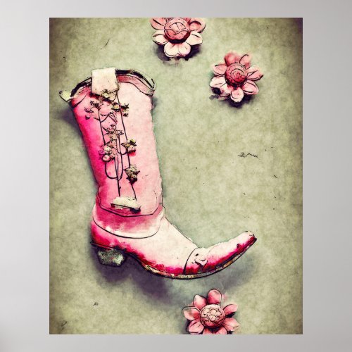 Shabby Vintage Pink Boot Poster or for decoupage