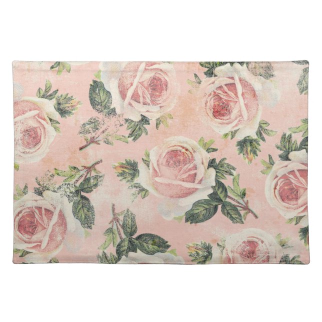 Shabby Vintage Pink Cabbage Roses Placemat (Front)