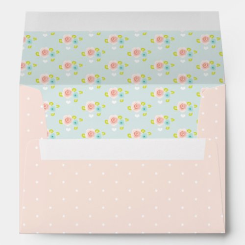 Shabby Vintage Pink Polka Dot Blue Floral Envelope