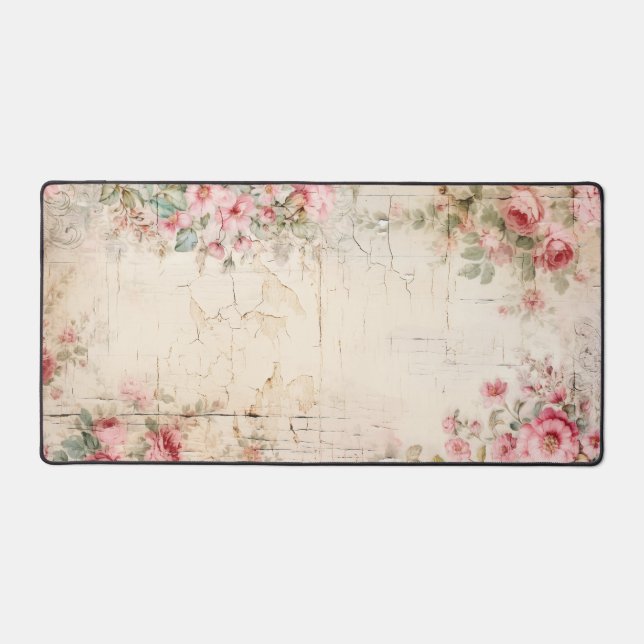 Shabby Vintage Pink Roses Desk Mat (Front)