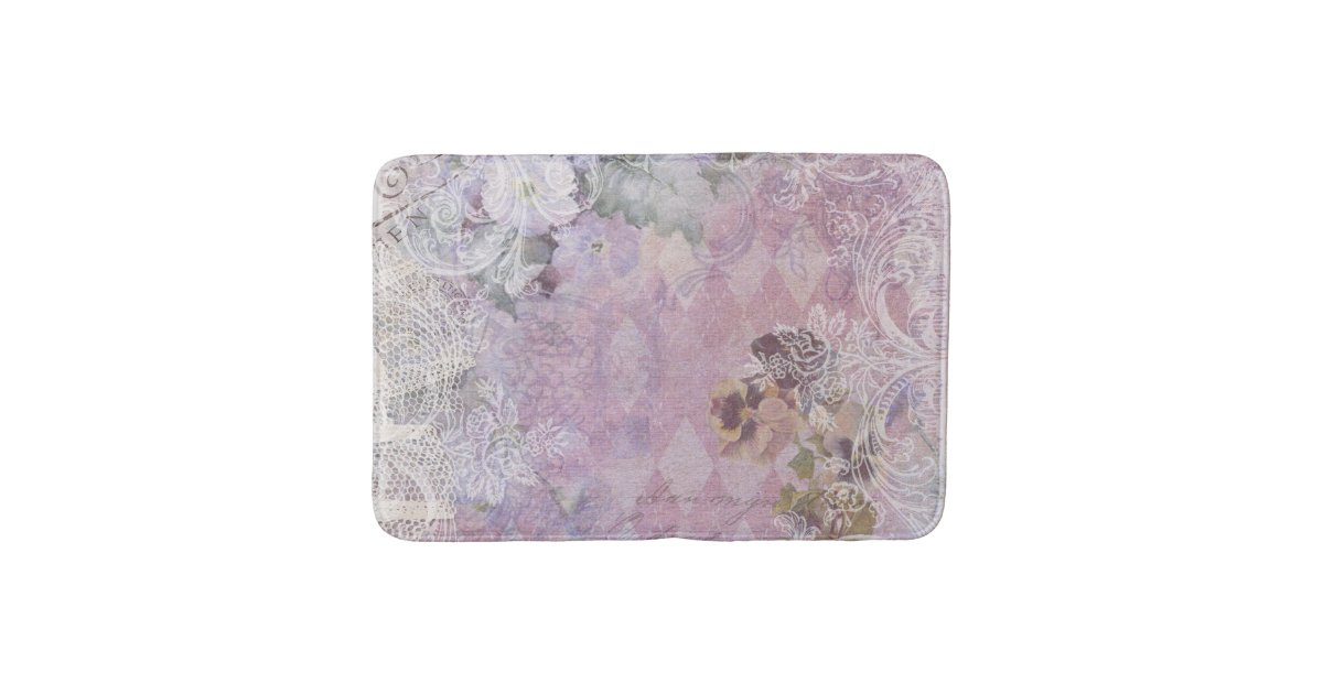 Shabby Vintage Purple Floral Bath Mat Zazzle