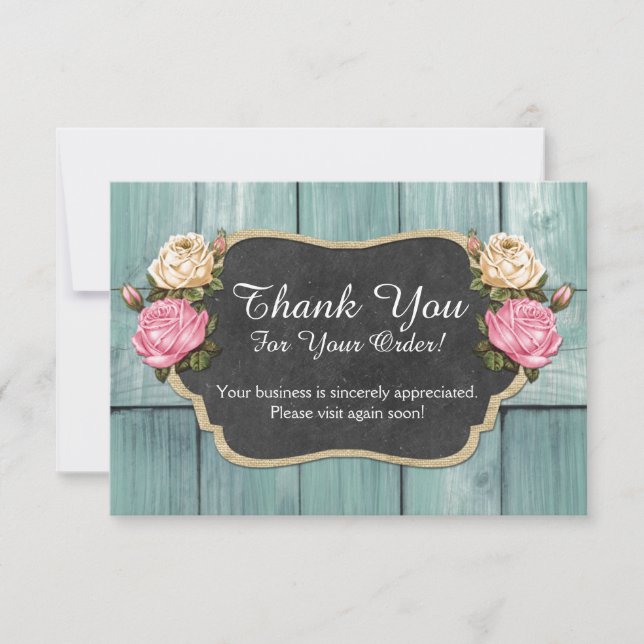 Shabby Vintage Roses Rustic Chalkboard Thank You Card (Front)