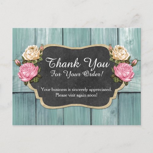 Shabby Vintage Roses Rustic Chalkboard Thank You Postcard