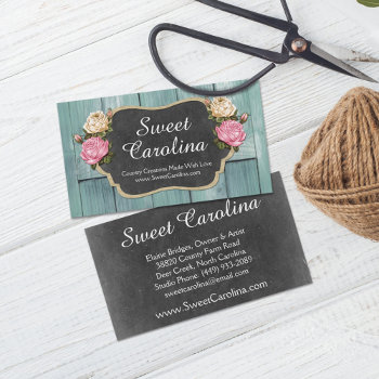 Shabby Vintage Roses Rustic Country Chalkboard Business Card by CyanSkyDesign at Zazzle