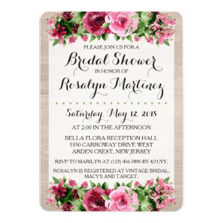 Shabby Vintage Roses Rustic Wood Bridal Shower Card