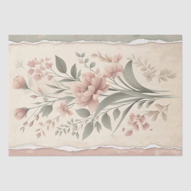 Shabby Wallpaper Blush Pink Floral Decoupage Tissue Paper (Front)