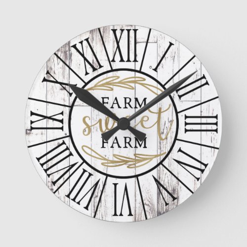 Shabby White Wood Country Farmhouse Farm Sweet Round Clock