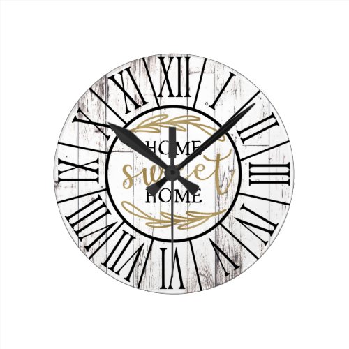 Shabby White Wood Country Farmhouse Home Sweet Round Clock