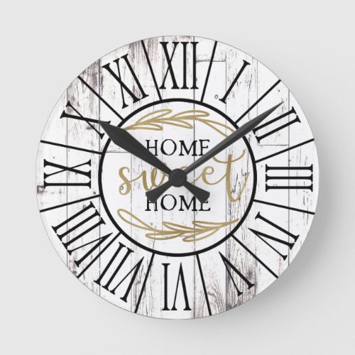 Shabby White Wood Country Farmhouse Home Sweet Round Clock