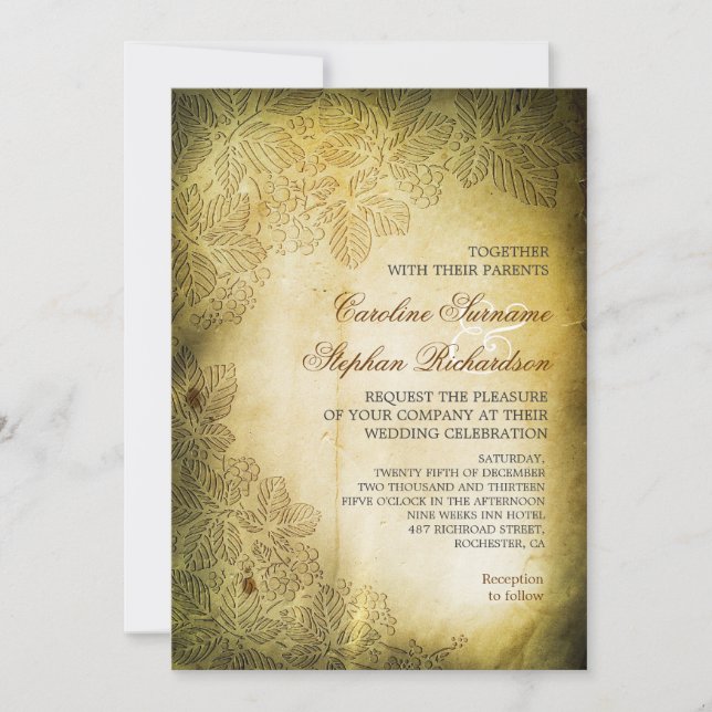 shabby worn vintage design wedding invitations (Front)