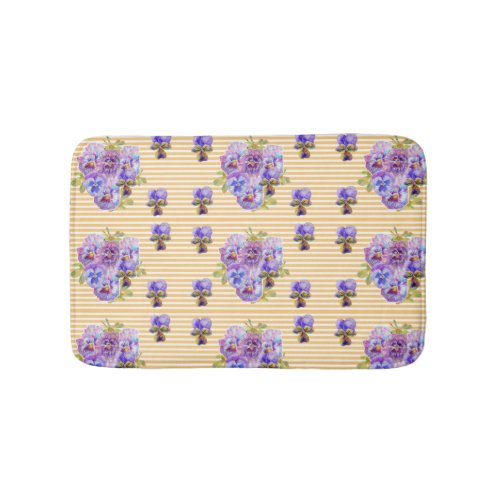 Shabby Yellow Pansy viola floral flowers Bath Mat