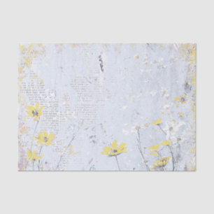 Shabby Yellow Wildflower Daisy Blue Text Collage Tissue Paper