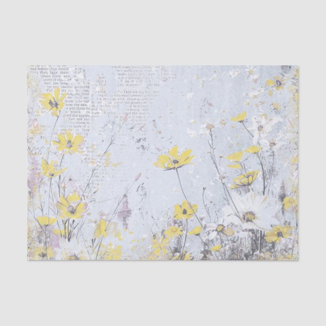 Shabby Yellow Wildflower Daisy Blue Text Collage  Tissue Paper (Front)