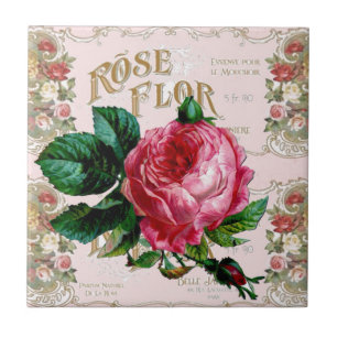 SHABBYCHIC English Rose vintage pink Ceramic Tile