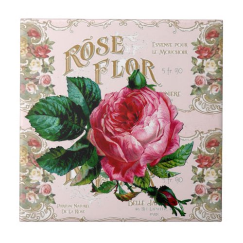 SHABBYCHIC English Rose vintage pink Ceramic Tile