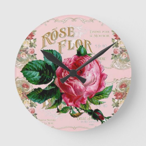 SHABBYCHIC English Rose vintage pink Round Clock