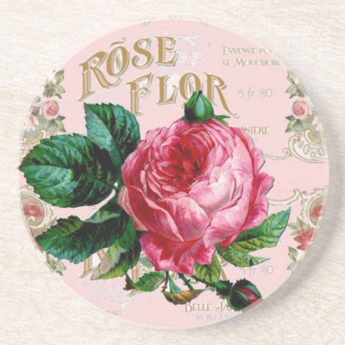 SHABBYCHIC English Rose vintage pink Sandstone Coaster