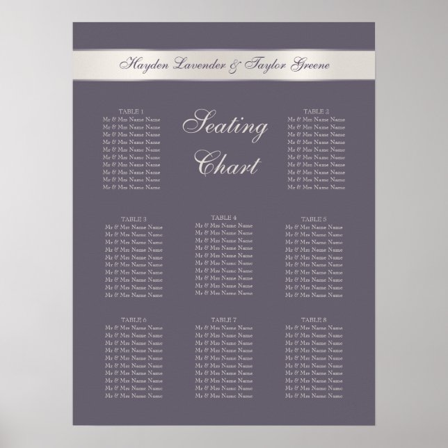 Shabbychic Lavender Stripes Wedding Seating Chart (Front)