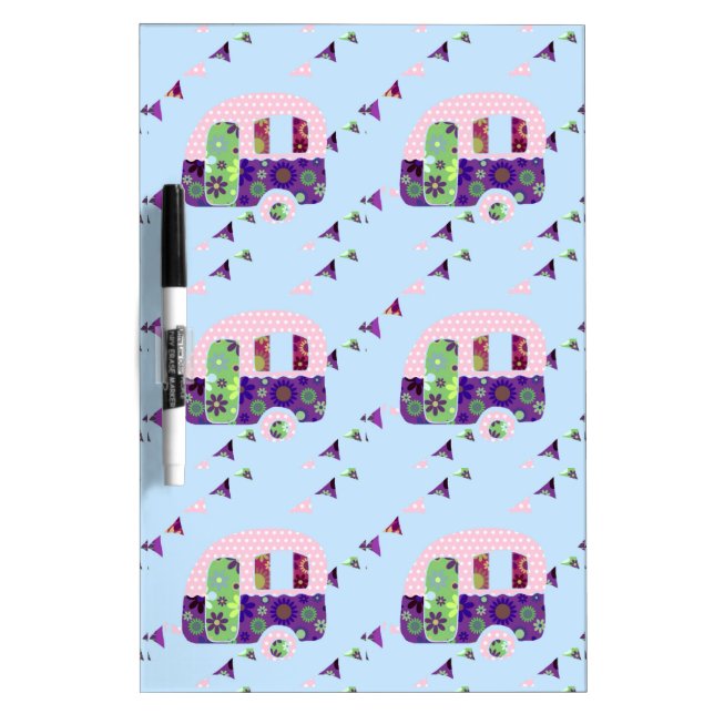 Shabbychic retro trailer, camper, caravan bunting dry erase board (Front)