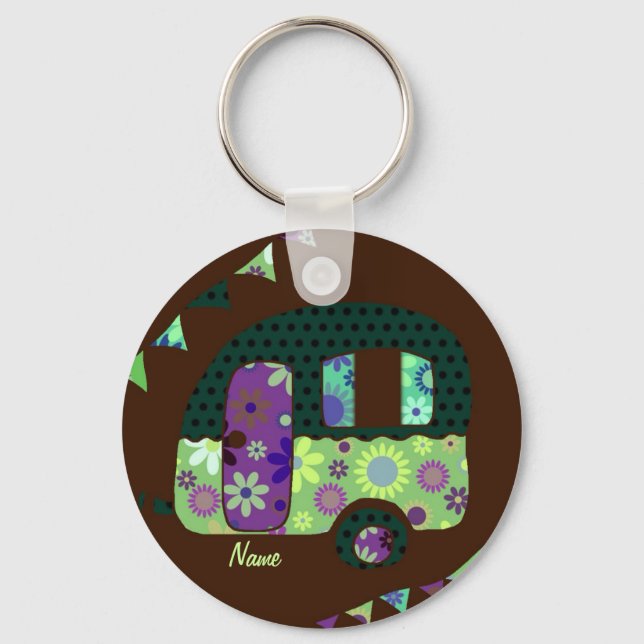 Shabbychic retro trailer, camper, caravan bunting keychain (Front)