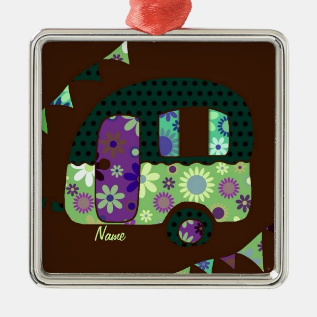 Shabbychic retro trailer, camper, caravan bunting metal ornament (Front)