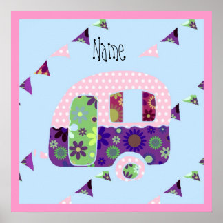 Shabbychic retro trailer, camper, caravan bunting poster