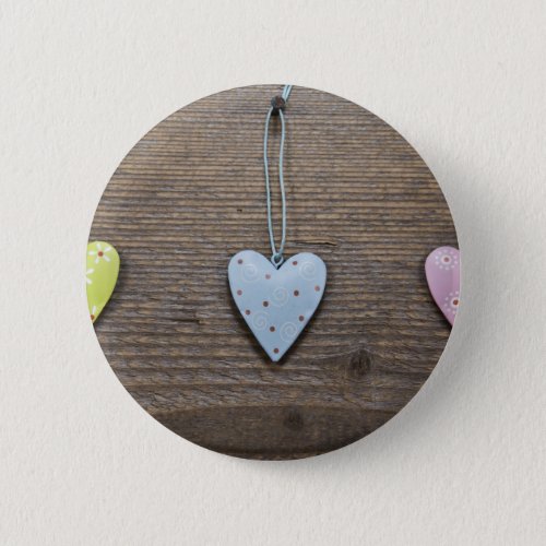 SHABBYCHIC tin hearts wood design Pinback Button