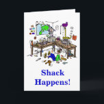 Shack Happens Funny Ham Radio Birthday Card<br><div class="desc">Always wanted to know what the Ham Shack looked like inside the crazy antenna house? Well here it is. It's one homebrew crazy shack with sparks a flyin' etc. Yes, ____ happens even in Shacks. And, this is a pun of that. :D If your Ham Radio Shack is a crazy...</div>
