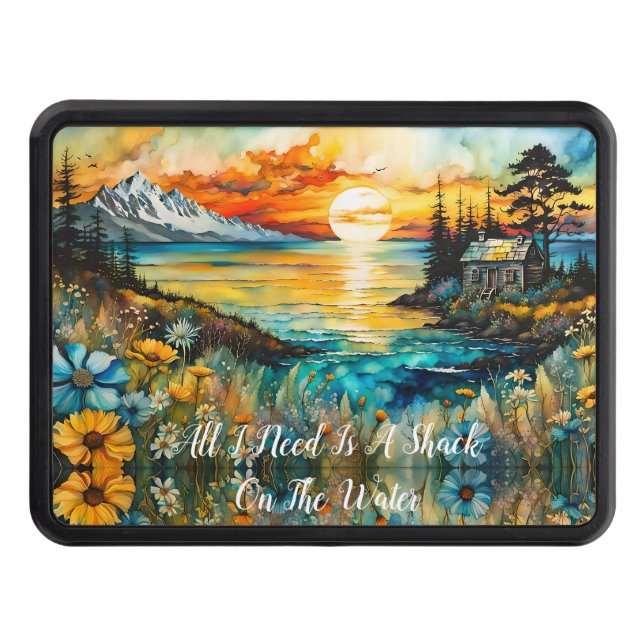 Shack On the Water-Sunset Wildflowers Landscape Hitch Cover (Front)