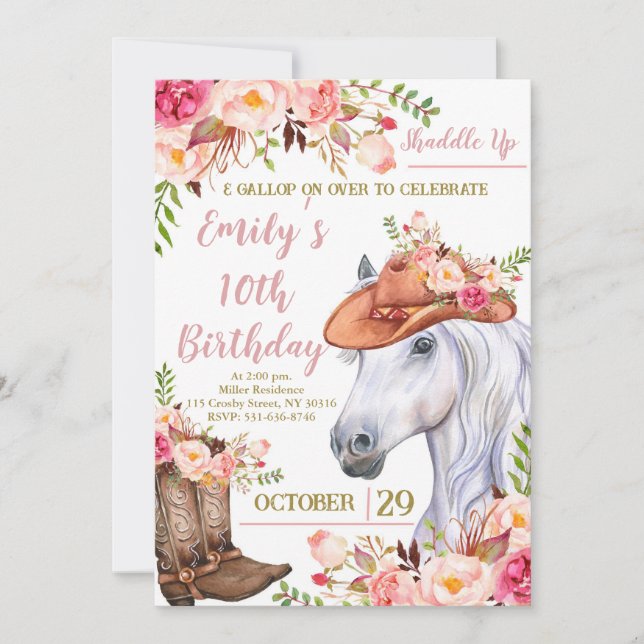 Shaddle Up Birthday, Cowgirl Birthday Party Invitation (Front)