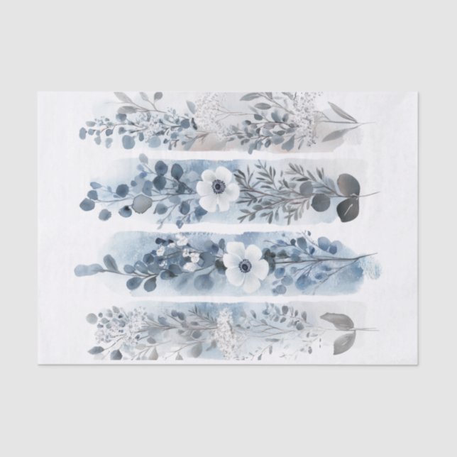 Shade of Blue Wild Flowers Decoupage Tissue Paper (Front)
