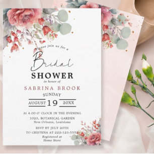 Shade Of Blush Pink Peach Dusty Blue Bridal Shower Invitation