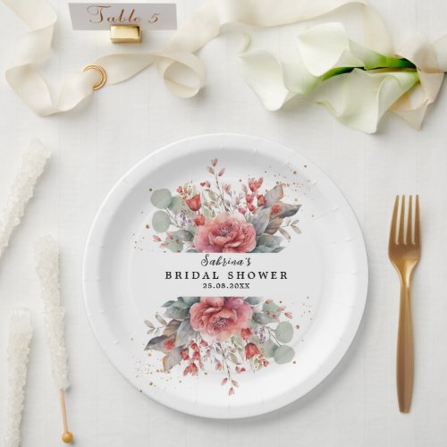 Shade Of Blush Pink Peach Dusty Blue Bridal Shower Paper Plates