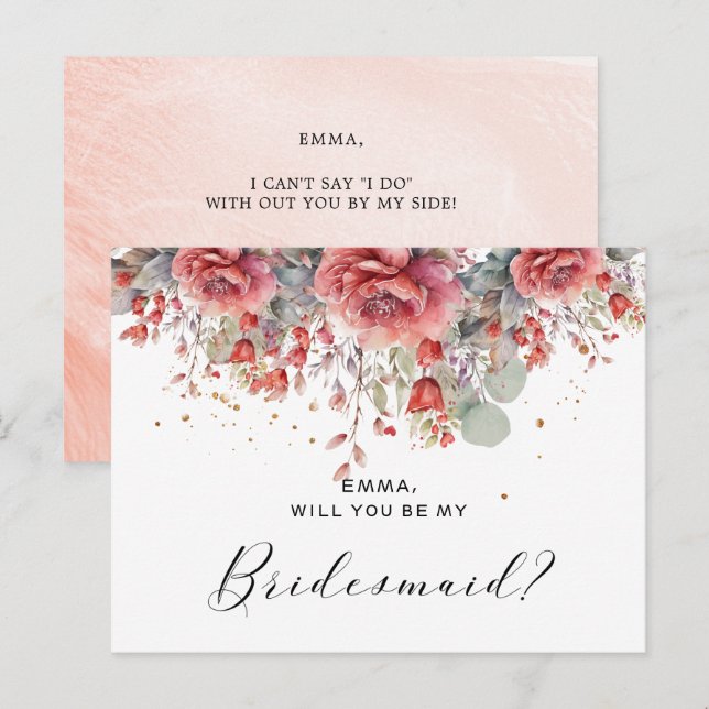 Shade Of Blush Pink Peach | Dusty Blue Bridesmaid Postcard (Front/Back)