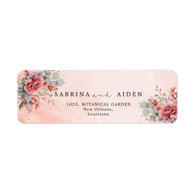 Shade Of Blush Pink Peach | Dusty Blue Wedding  Label (Front)