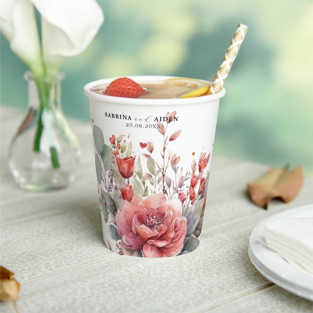 Shade Of Blush Pink Peach Dusty Blue Wedding Paper Cups (Insitu)