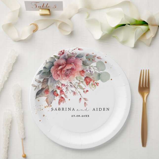 Shade Of Blush Pink Peach Dusty Blue Wedding Paper Plates (Wedding)