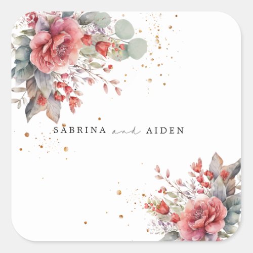 Shade Of Blush Pink Peach Dusty Blue Wedding  Square Sticker